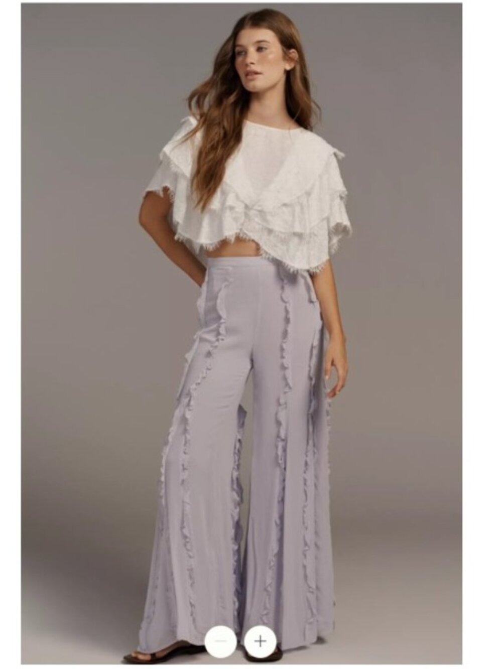 By Anthropologie Sheer Ruffle Flare Pants in Lavender – Size 6 – NWT - Picture 2 of 10